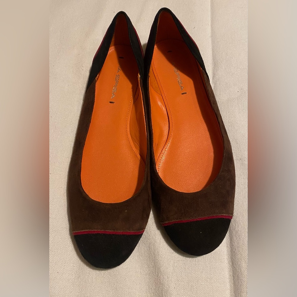 Via Spiga Melva Black Brown Multi Suede Ballerina Flats